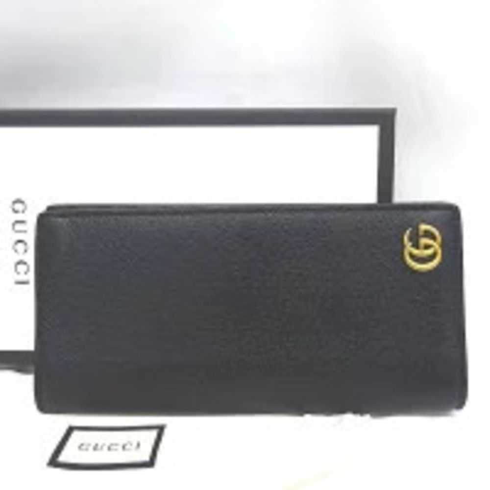 Gucci Bi fold Long Wallet Billfold Leather GG Marmont Black